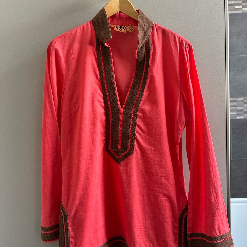 Tory Burch Orange and Brown Cotton Top